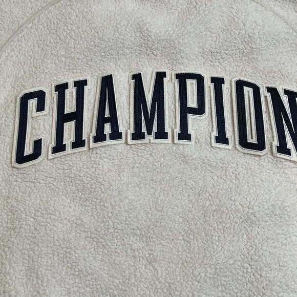 Champion Womens Sherpa Fleece Varsity Bomber Zip Jacket Cream Navy Stripe XS - Picture 10 of 11